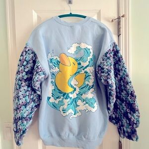 Upcycled, handmade crochet sleeved sweatshirt